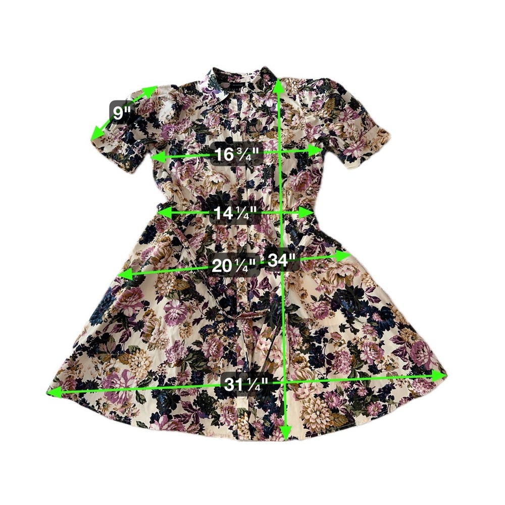 Who What Wear Puff Sleeve Floral Button Front Dress XS Belted Pockets Size XS/S - Picture 14 of 16